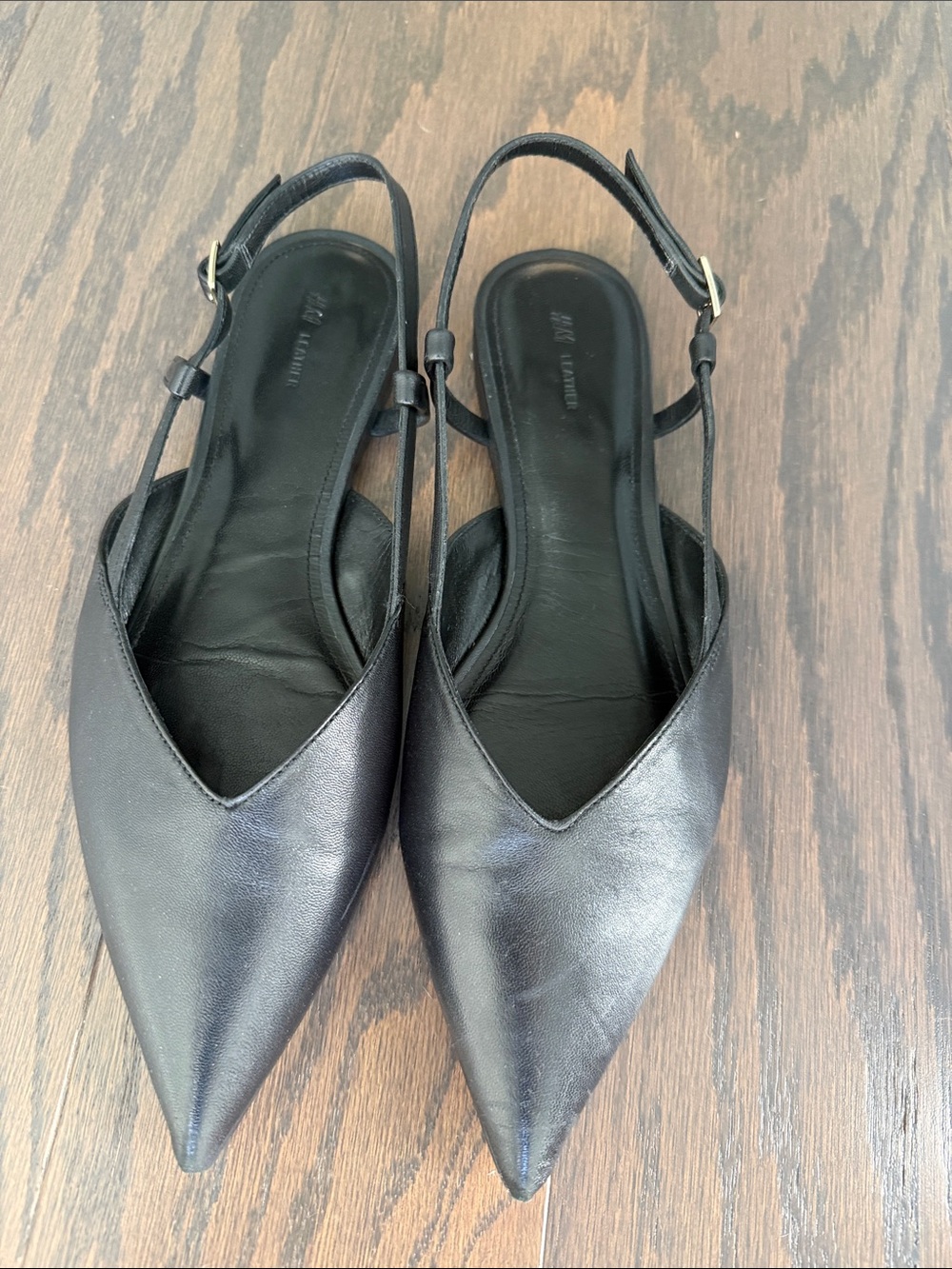 H&M Leather Black Pointed Slingback Flats